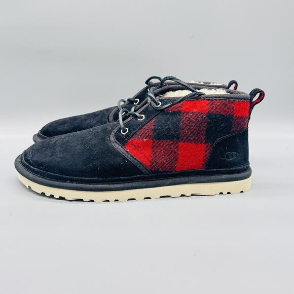 UGG Boots Mens 10 Black Suede Neumel Plaid Chukka Ankle Lace Up Lined Shoes main image 8